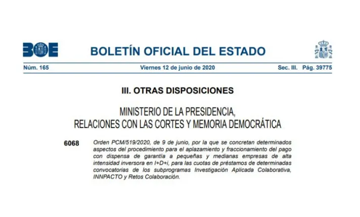 Orden Aplazamiento y Fraccionamiento del pago a pequeñas y medianas empresas