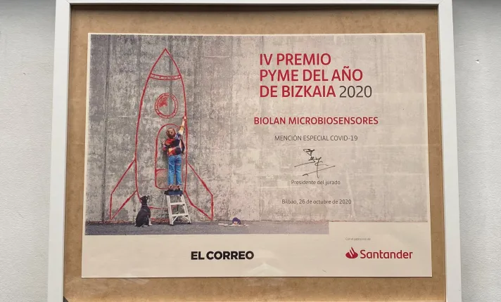 BIOLAN recibe una Mención Especial en la lucha contra la COVID-19, en la IV Edición del Premio Pyme del Año de Bizkaia otorgados por la Cámara de Comercio de España y el Banco Santander