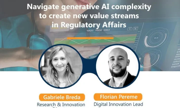 Cartel del webinar '¿Listo para explorar el potencial de la IA generativa en asuntos regulatorios?'