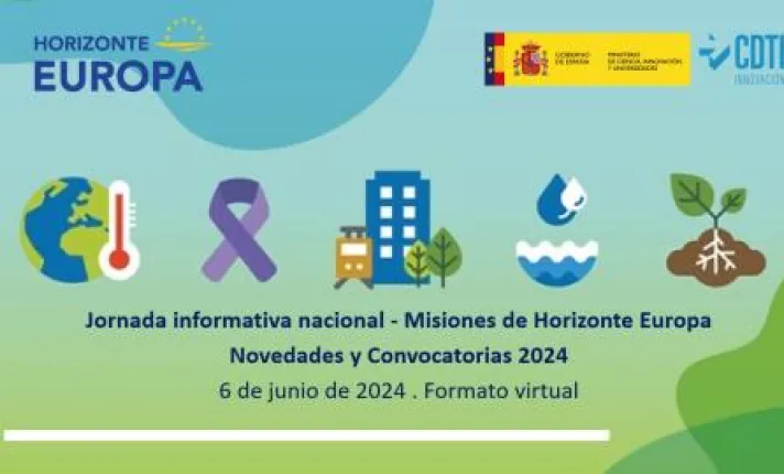 Banner de la jornada informativa de la jornada virtual “Misiones de Horizonte Europa” 