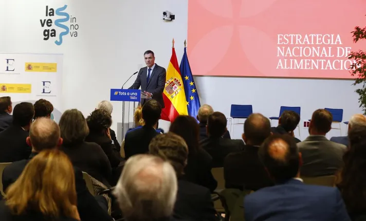 El presidente del Gobierno, Pedro Sánchez, durante la presentación de la Estrategia Nacional de Alimentación
