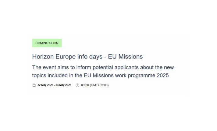 Banner del evento Horizon Europe info days – EU Missions