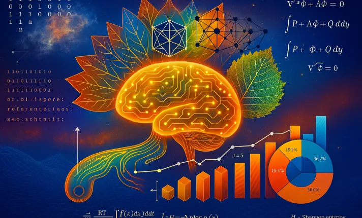 Imagen generada por inteligencia artificial con conceptos de inteligencia y matemáticas
