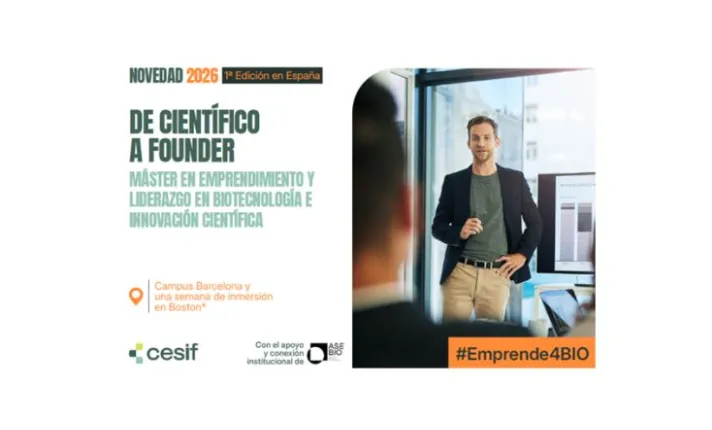 Banner del Máster en Emprendimiento y Liderazgo en Biotecnología e Innovación Científica de CESIF