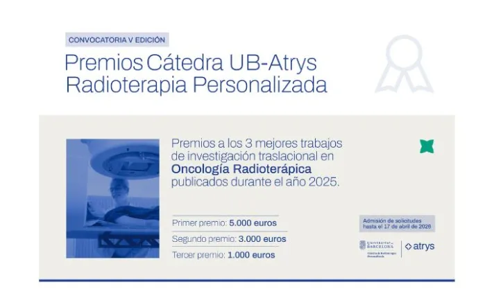 Banner de la V edición de los Premios Cátedra UB Atrys organizados por Atrys Health y la UB