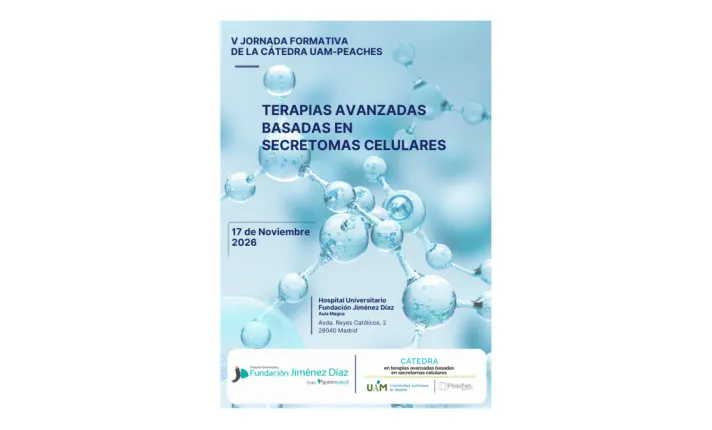 Banner de V Jornada Formativa de la Cátedra UAM-PEACHES: Terapias avanzadas basadas en secretomas celulares