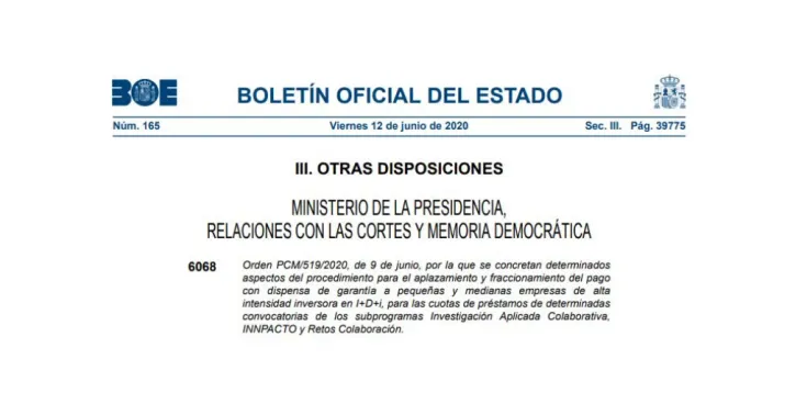 Orden Aplazamiento y Fraccionamiento del pago a pequeñas y medianas empresas