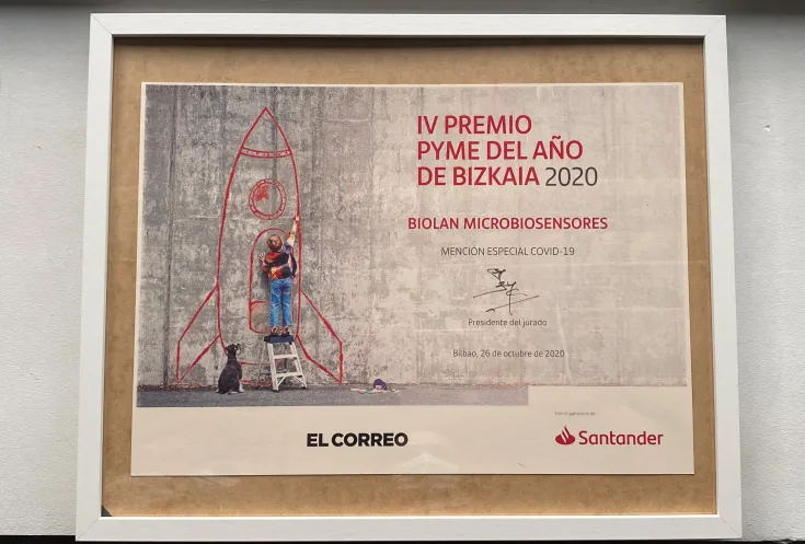 BIOLAN recibe una Mención Especial en la lucha contra la COVID-19, en la IV Edición del Premio Pyme del Año de Bizkaia otorgados por la Cámara de Comercio de España y el Banco Santander