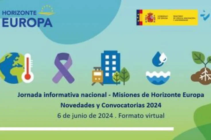 Banner de la jornada informativa de la jornada virtual “Misiones de Horizonte Europa” 