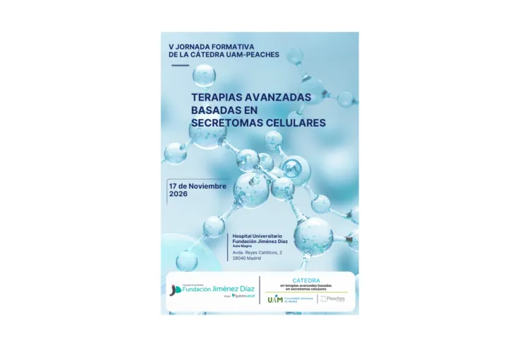 Banner de V Jornada Formativa de la Cátedra UAM-PEACHES: Terapias avanzadas basadas en secretomas celulares
